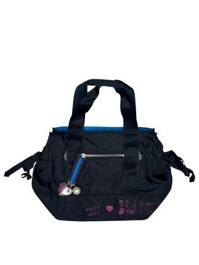 Juicy Couture Y2K Nylon Tote Duffel Bag Charms Black Pink